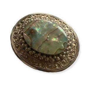 Vintage handmade silver abalone shell brooch nwt